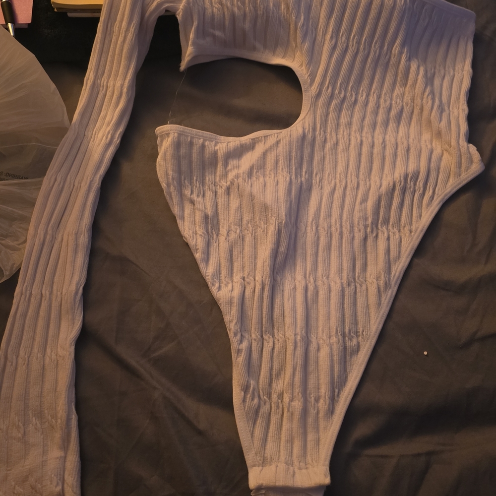 White Ribbed Women's Bodysuit